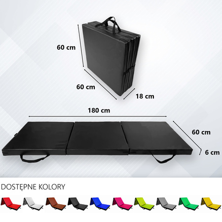 OUTLET Materac gimnastyczny składany UNDERFIT 180 x 60 x 6 cm twardy czarny