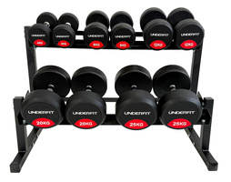 Zestaw hantli gumowanych 2 x 4-25 kg 5 par (138 kg) UNDERFIT + stojak Step