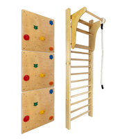 Drabinka gimnastyczna LEON 220x80 drewniana + drążek + ścianka wspinaczkowa