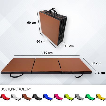 Materac gimnastyczny składany UNDERFIT 180 x 60 x 6 cm miękki brązowy