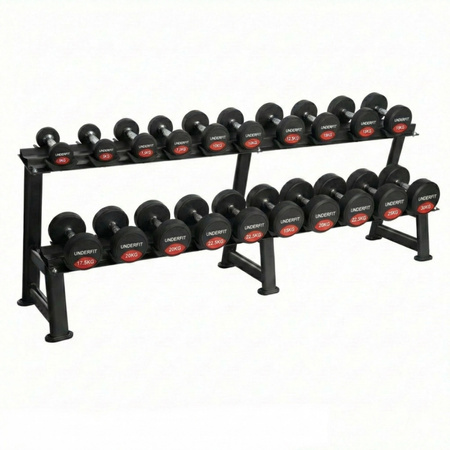 Zestaw hantli gumowanych 2 x 5-30 kg - 10 par (330 kg) UNDERFIT + stojak