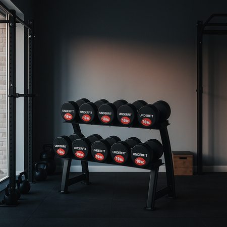 Zestaw hantli gumowanych 2 x 4-20 kg 5 par (120 kg) UNDERFIT + stojak