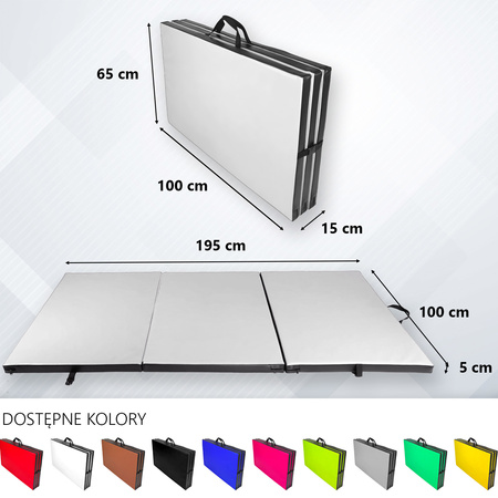 Materac gimnastyczny składany UNDERFIT 195 x 100 x 5 cm twardy biały