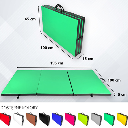 Materac gimnastyczny składany UNDERFIT 195 x 100 x 5 cm miękki zielony