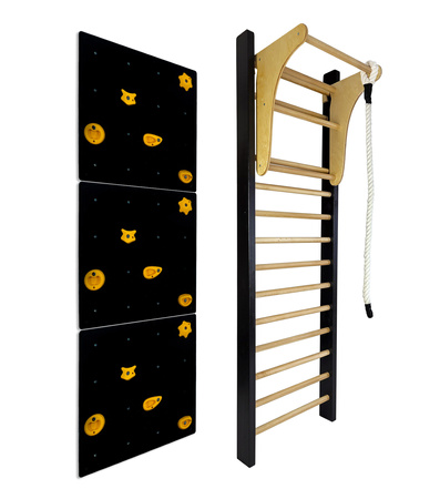 Drabinka gimnastyczna LEON 250x80 czarna + drążek + ścianka wspinaczkowa