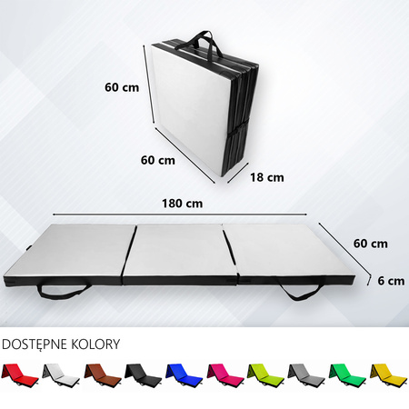 Materac gimnastyczny składany UNDERFIT 180 x 60 x 6 cm miękki biały