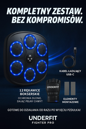 Elektroniczna tarcza bokserska UNDERFIT Pro bluetooth z muzyką i rękawicami