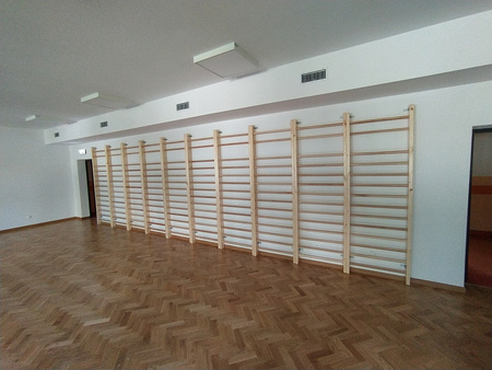 Drabinka gimnastyczna drewniana z drążkiem UNDERFIT 230 x 80 cm